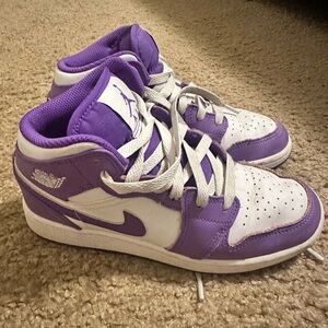 Jordan Purple and White Mid-Top Sneakers